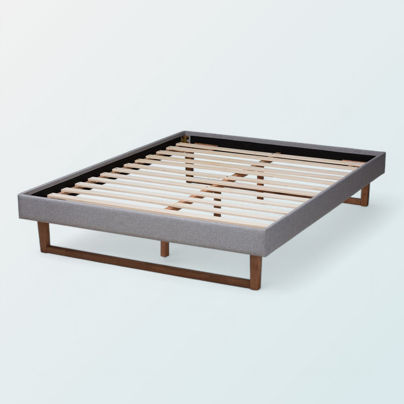 Winchester Full Platform Bed Frame in Mid-Century Modern Gray, 14.64'' H X 56.98'' W X 77.13'' L, Light Gray, Full