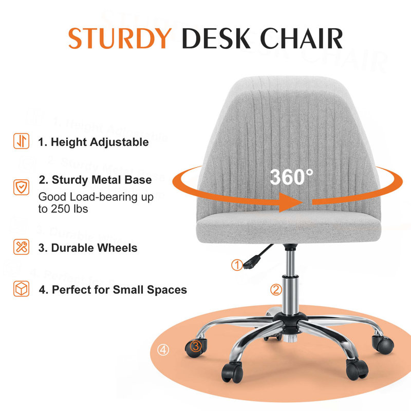 Chaise de bureau sans accoudoirs avec roulettes, Gris