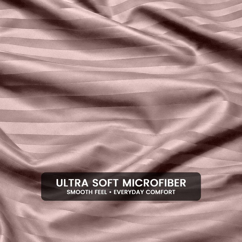Imperial Homeware London Microfiber Striped Duvet Cover Set with Pillowcases Included, Peach