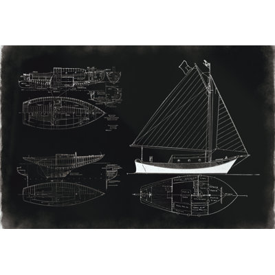 Boat Blueprint Black - Wrapped Canvas Print