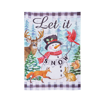 Drapeau de maison «Let it Snow Snowman and Woodlands Suede»