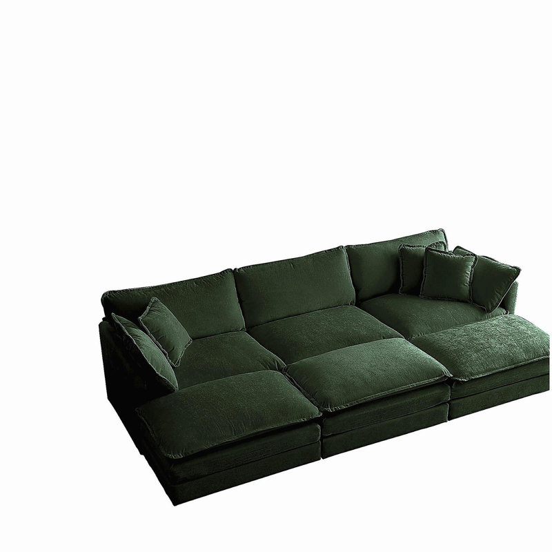 Canapé modulaire confortable à assise profonde et réversible modulaire à 6 places avec 3 repose-pieds, 3 coussins décoratifs et 2 coussins d'accoudoirs