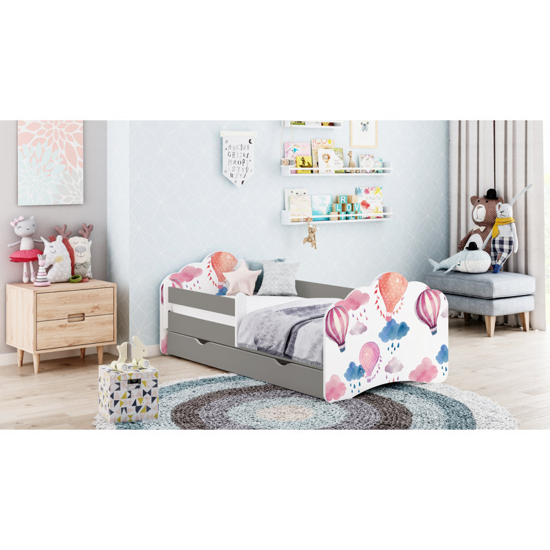 Ramsell European Toddler Bed Frame with Drawers, 56.5 x 70 x 140cm, Dark Grey