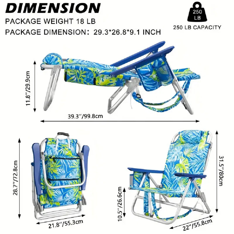 2 Packs Portable Backpack Beach Chairs For Adults - Folding Extra Wide Camping Chair - With Large Pockets And Cup Holder - Heavy Duty High Beach Chairs For Outdoor, Lawn, Trip, Picnic And Fishing