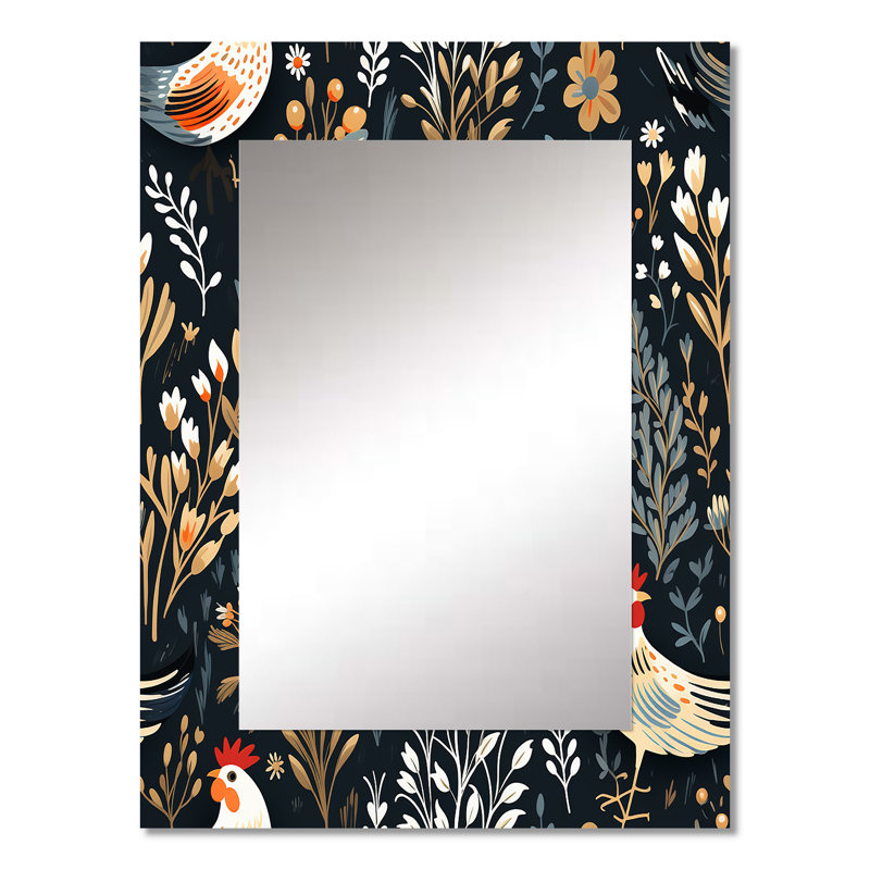 Motif de coq rouge Country Charm - miroir mural en marbre, miroir décoratif décontracté, impression d'art en métal