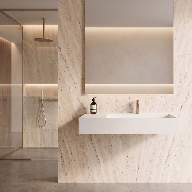 Ensemble de lavabo de salle de bain mural moderne à surface solide avec miroir à DEL 36 "Juniper, Blanc