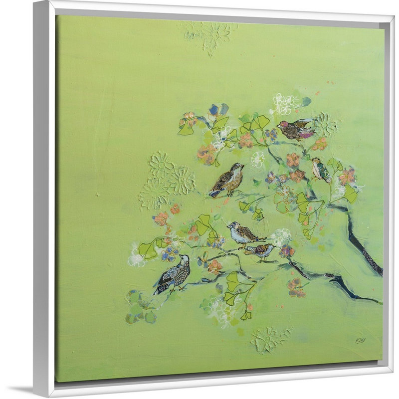 Reproduction d’art sur toile, "Bird Song" par Kellie Day, Cadre flottant blanc, H 26 po x l 26 po x P 1,75 po
