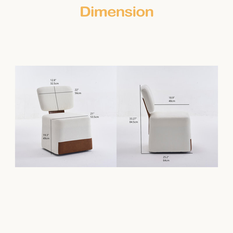 Chaise rembourrée en lin sans accoudoirs avec roulettes, Ivoire ivoire