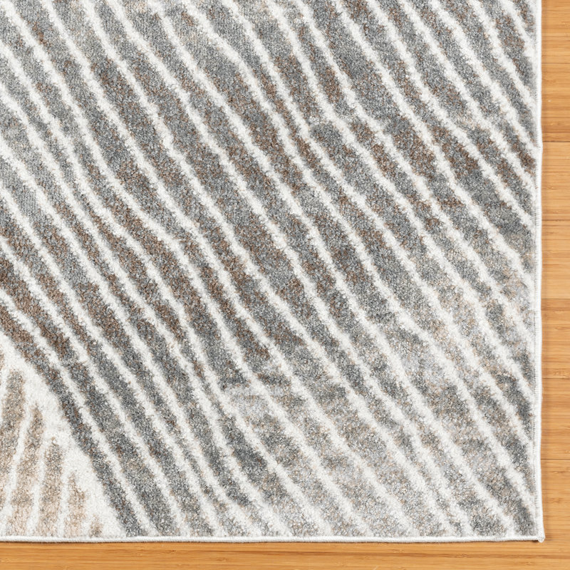 Modern Abstract Gray and Beige 6' x 9' Polypropylene Area Rug