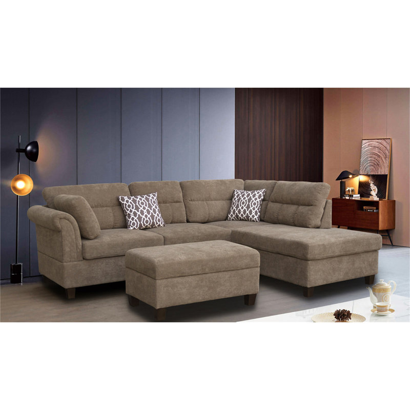 Domenico 103.5"W Brown Fabric Sectional Sofa With Right Facing Chaise
