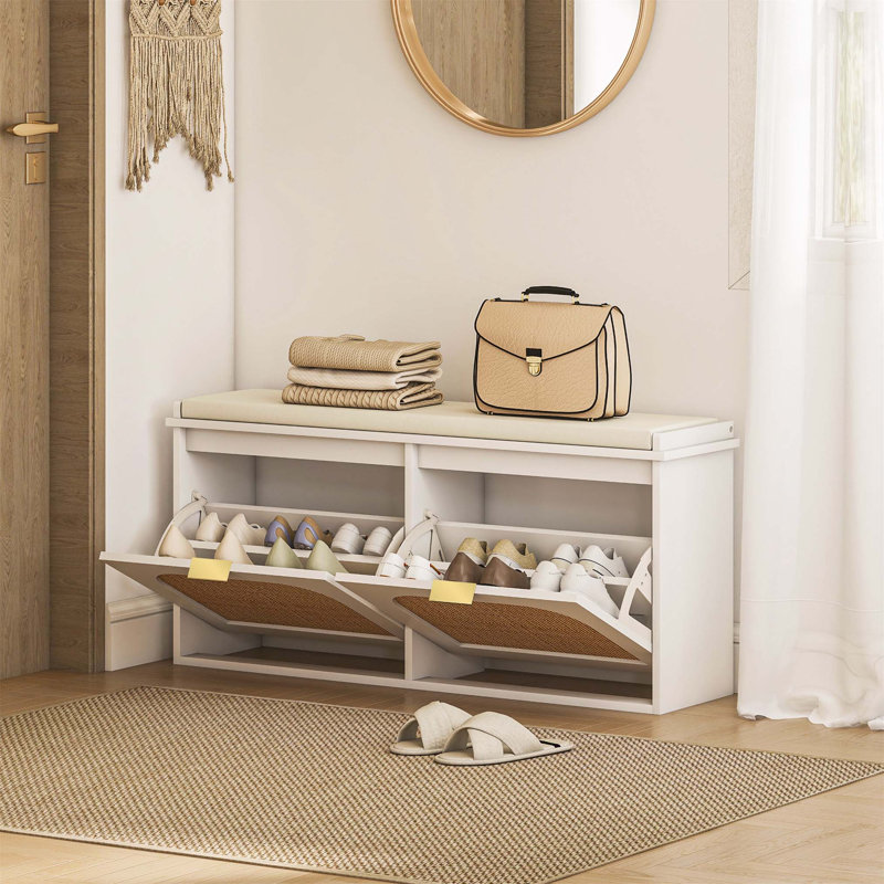 Shoe Storage Bench, 47cm H x 104cm W x 26cm D, Beige/White