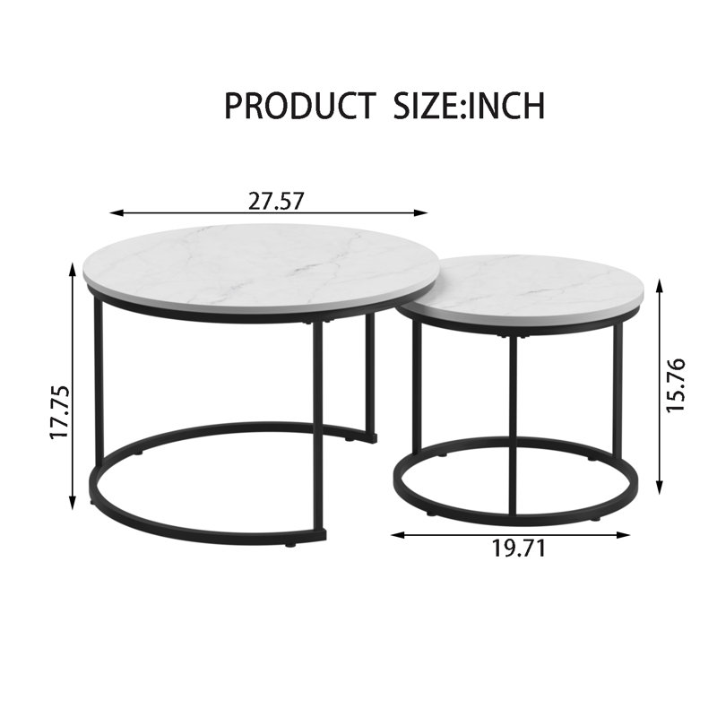 Table basse gigogne en bois 27,6 po, White, Marble