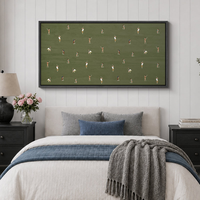 «Whimsical Golfers on Green», impression sur toile encadrée, décor Mid-Century ludique, Noir, H 30 po x l 60 po