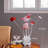 Aluminum 4 Red Roses 6 Petal Floral 2 Red/Silver Flower Bud On A 4 Squared Modern Hexagonal Chrome Vase Table Lamp, LED Lighting for Living Room and Bedroom