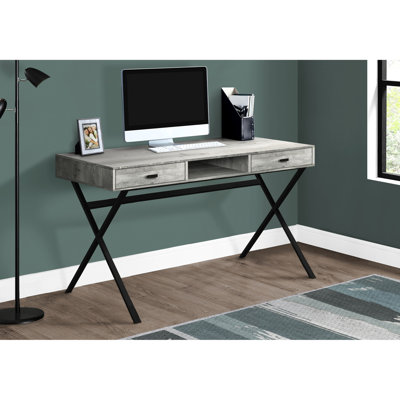 Bureau moderne avec tiroirs de rangement, stratifié gris, métal, stratifié pour bureau personnel, base en métal, tablette ouverte