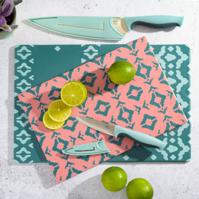 Spice by Tia Mowry 6 Piece Cutlery Set WCutting Board Stainless Steel Knives and Sheaths