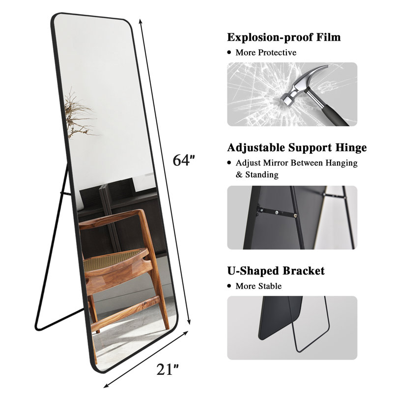 Thurl Aluminium Rectangle Mirror, Black, 64" x 21"