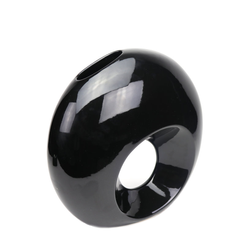 Global Handmade Ceramic / Porcelain Table Vase, 10" H x 11.5" W x 3.5" D, Black