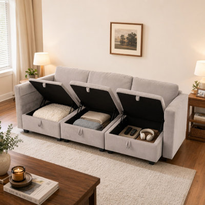 Canapé modulaire avec rangement sous le siège, accoudoirs et dossier réglables (canapé 3 pièces)