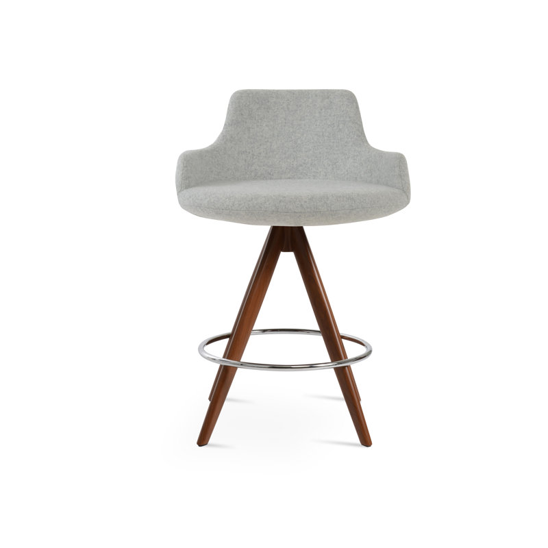 Tabouret de derviche, Laine argentée, Noyer, Tabouret de bar (siège d'une hauteur de 29,5 po)