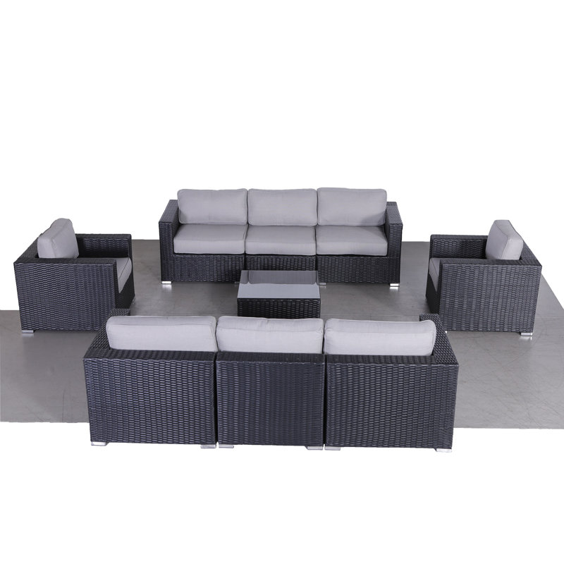 Ensemble de conversation pour 8 personnes avec coussins Demarest Wicker, Noir