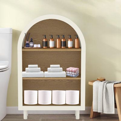 Petite armoire de rangement arquée pour salle de bain, armoire de rangement arquée moderne en bois avec 3 tablettes