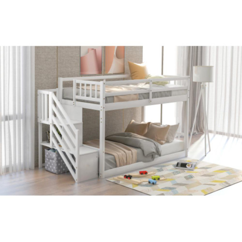 Lit superposé simple au-dessus de simple avec tablettes Jaelys par Harriet Bee, Blanc