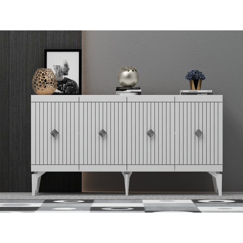 Olivia 79cm Sideboard, White/Silver