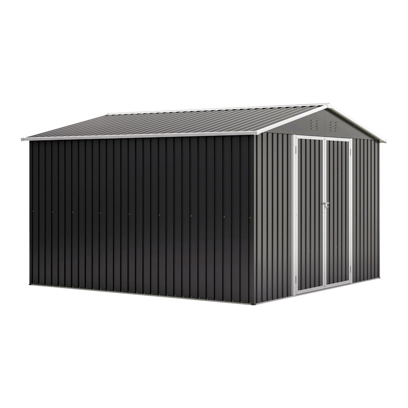 Outdoor Storage Shed 10X10 Ft, Utility Metal Tool Storage With Lockable Doors And Updated Frame Structure, Large Metal Garden Shed For Backyard, Patio Lawn, Black