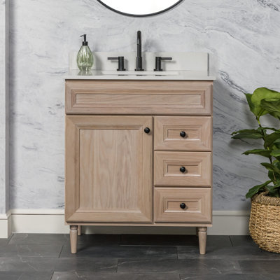 Meuble-lavabo simple Carsyn avec 6 tiroirs à fermeture douce, armoire à fermeture douce et comptoir en quartz blanc minéral