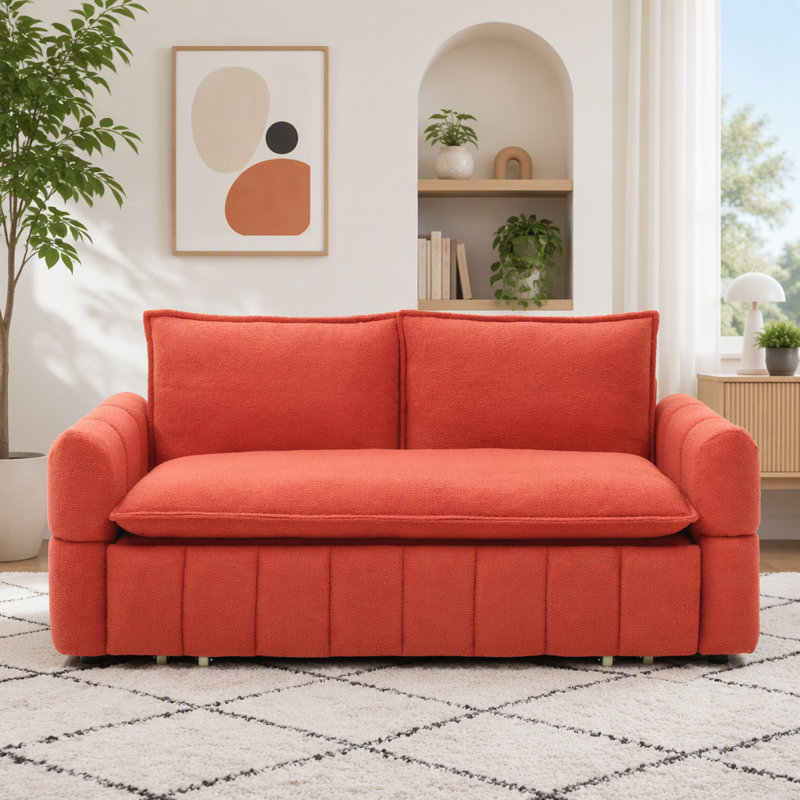 3-in-1 Teddy Fabric Pull-Out Sleeper Sofa Bed