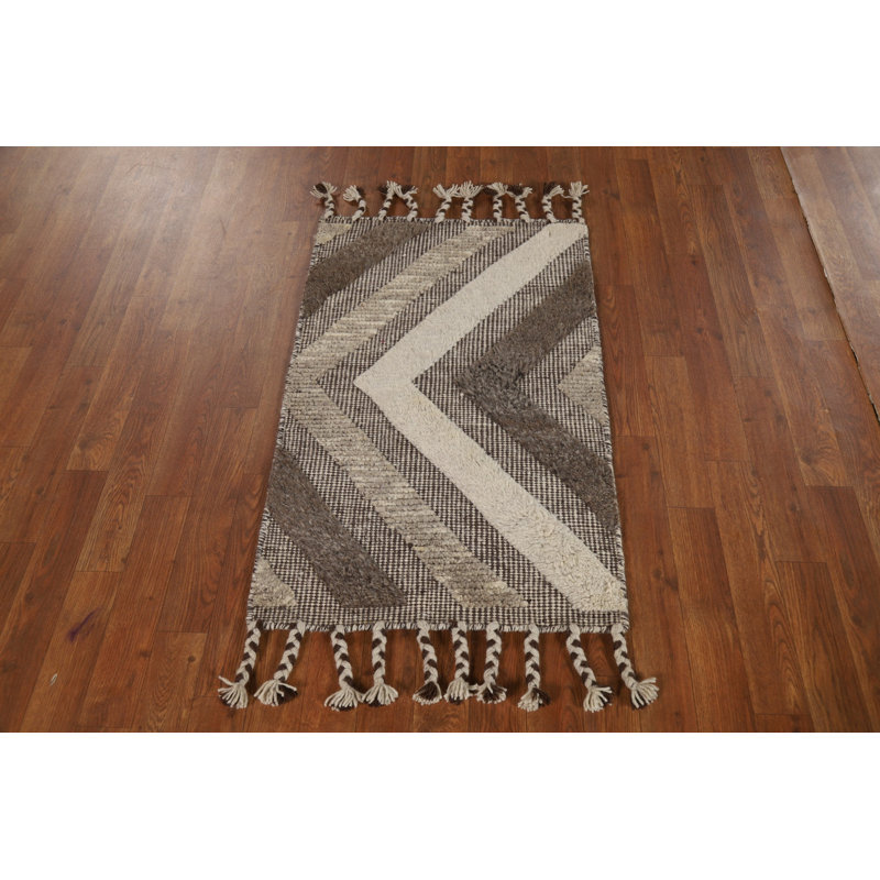 Earth Tone Carved Wool Moroccan Indian Rug 2x3