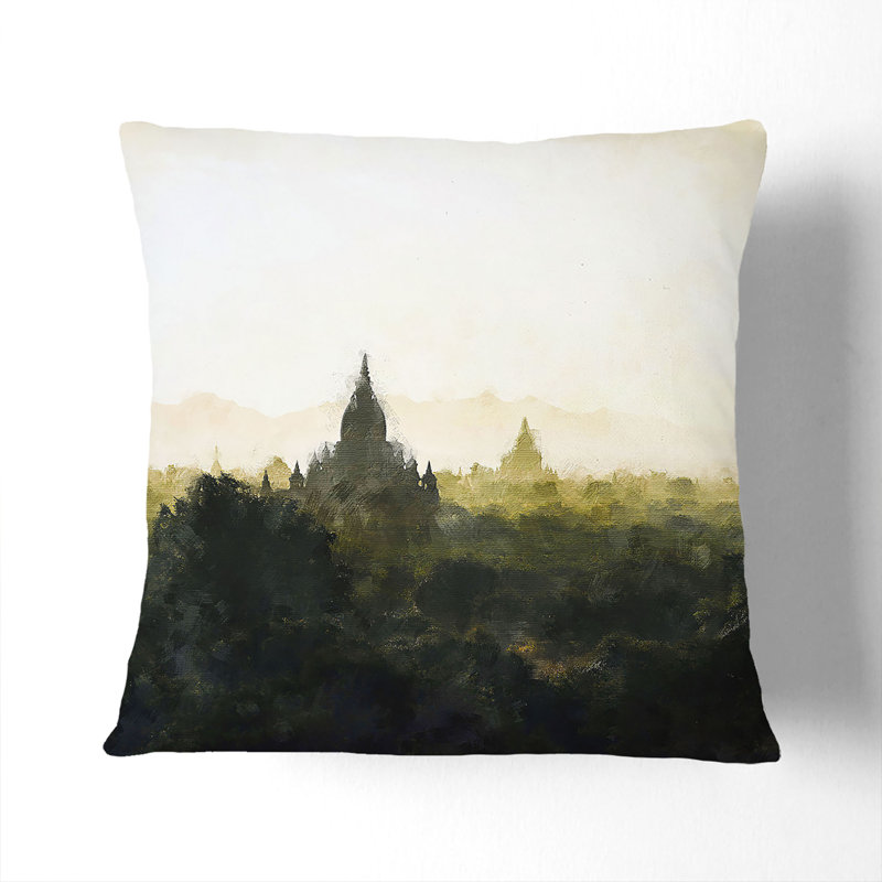 Old Bagan in Myanmar Cushion with Filling, 40cm H x 40cm W x 15cm D, Black