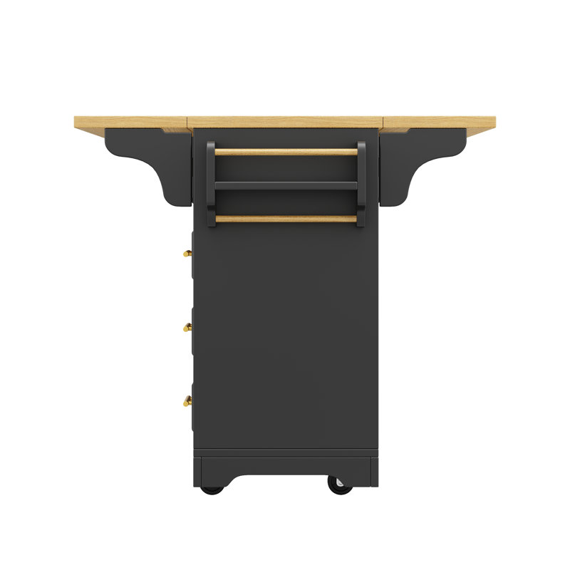 143 cm W Kitchen Island with, Black