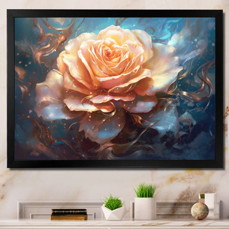 Rose corail et rêverie, H 12 po x l 20 po x P 1 po, Cadre photo noir