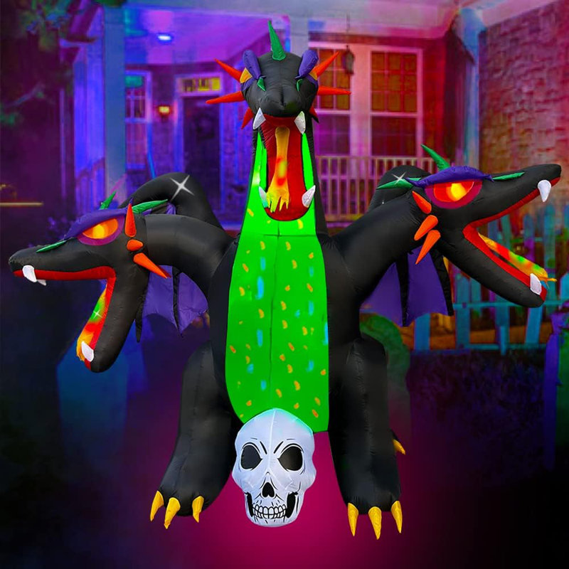Décoration de dragon gonflable à 3 têtes d'Halloween 10 pi avec éclairage DEL pour jardin, pelouse et jardin