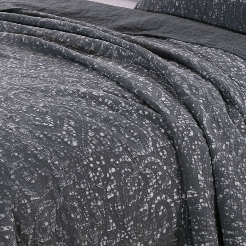 Modern & Contemporary Cotton Quilt, Queen Quilt + 2 Standard Shams, Gray/White