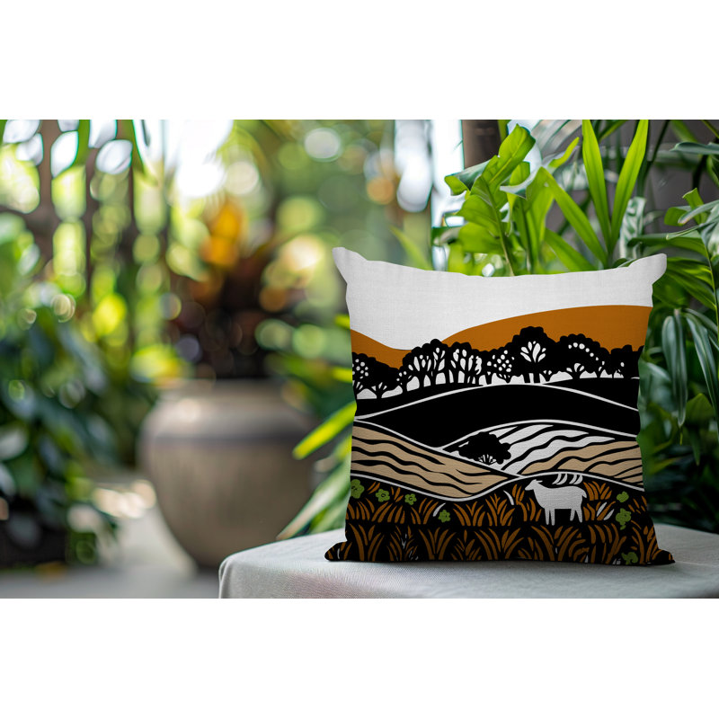Coussin décoratif intérieur / extérieur Voldy Floral Landscape, Carré 15 po, Orange