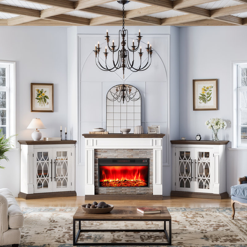 Lghm 104"w 3 In 1 Farmhouse Fireplace Tv Stand With Large Storage Space, Media Console With Power Outlets,for Living Room, No