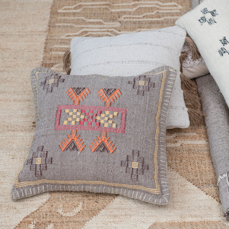 Handwoven Multicolor Cotton Square Embroidered Throw Pillow