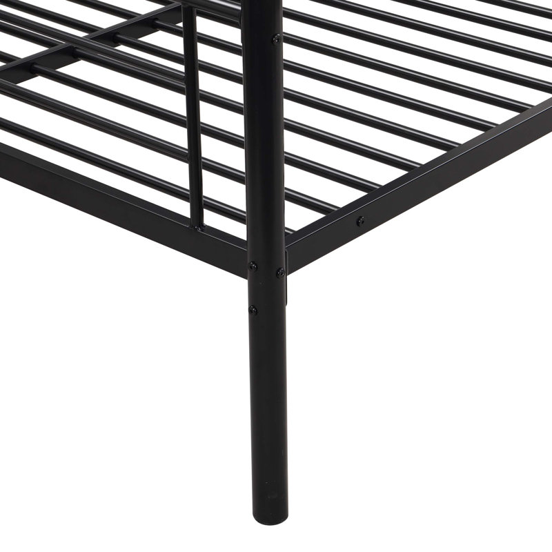 Lit simple superposé au dessus d'un lit double avec lit gigogne en métal, aucun sommier requis, assemblage facile