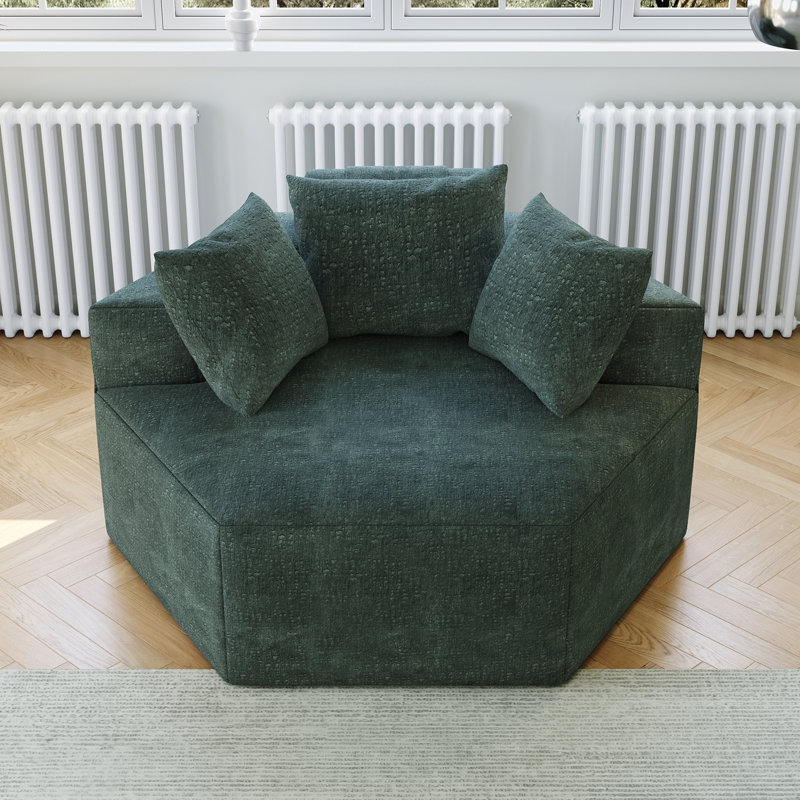 Chenille Sponge single sofa, Green Chenille