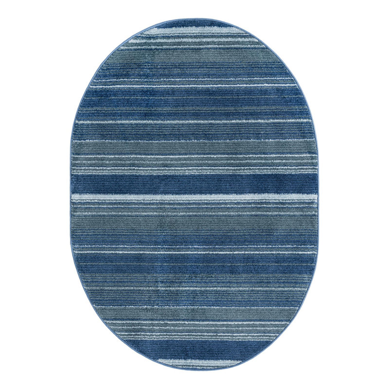 Tapis rayé Osteen, Ovale 5 pi 3 po x 8 pi, Bleu