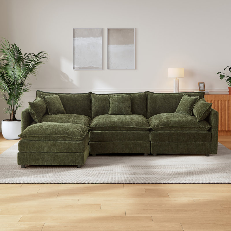 3 Seater Chenille Sofa, Green