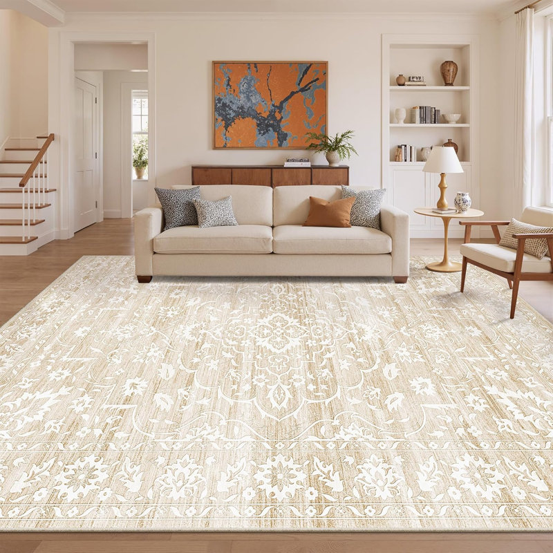 Tapis lavables 8 x 10 pour le salon, tapis rétro antidérapant à poils courts et doux
