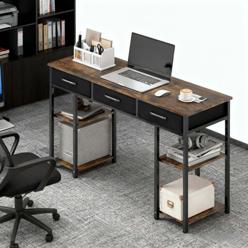 Bureau d'écriture, bureau à domicile avec tablettes réglables, pour la maison et le bureau, Noyer / noir