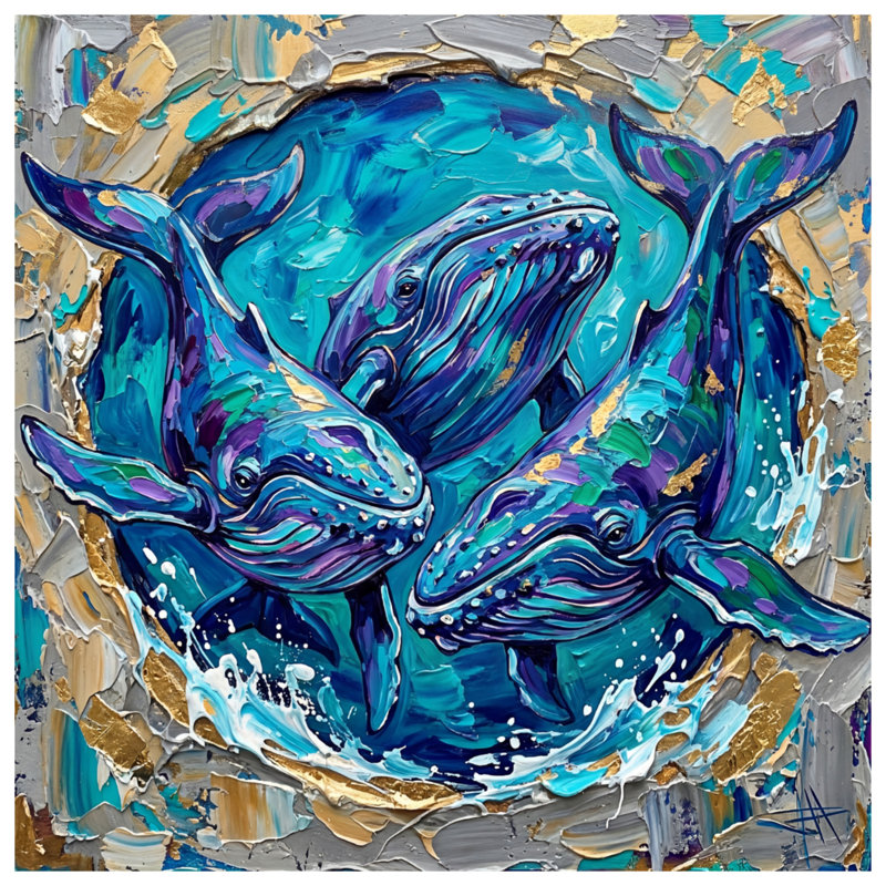 Baleines à bosse bleues peignant des coussins décoratifs à double face, 20 x 20 inches