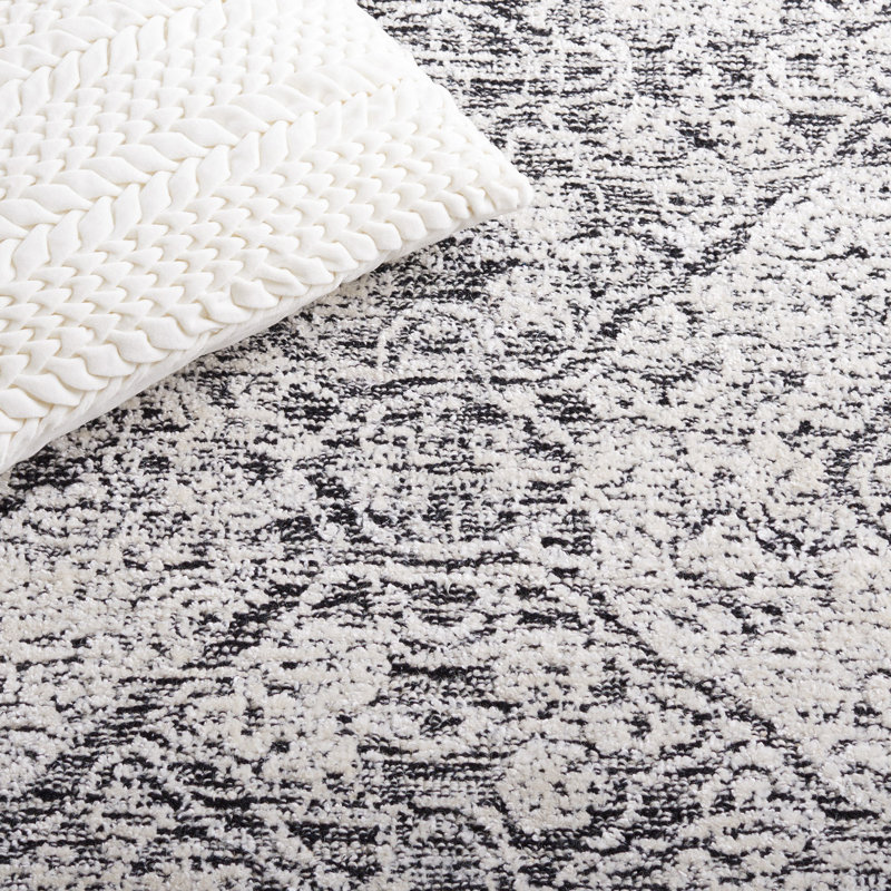 Bathsheba Hand Tufted Wool/Bamboo Silk/Cotton Geometric Rug in Ivory/Black, Runner 2'3" x 8'