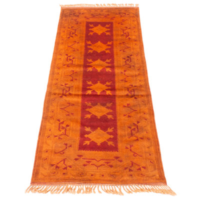 One of kind Hand-Knotted Color Transition Burnt Orange Rug 2'8" x 7'7"