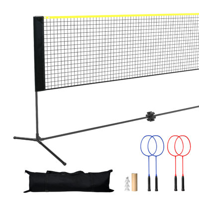 Filet de badminton, filet de volleyball à hauteur réglable, filet de pickleball pliable de 20 pieds de large, filet de tennis portatif avec poteaux, support, sac, raquettes, volants en nylon, utilisation pour l'intérieur et l'extérieur